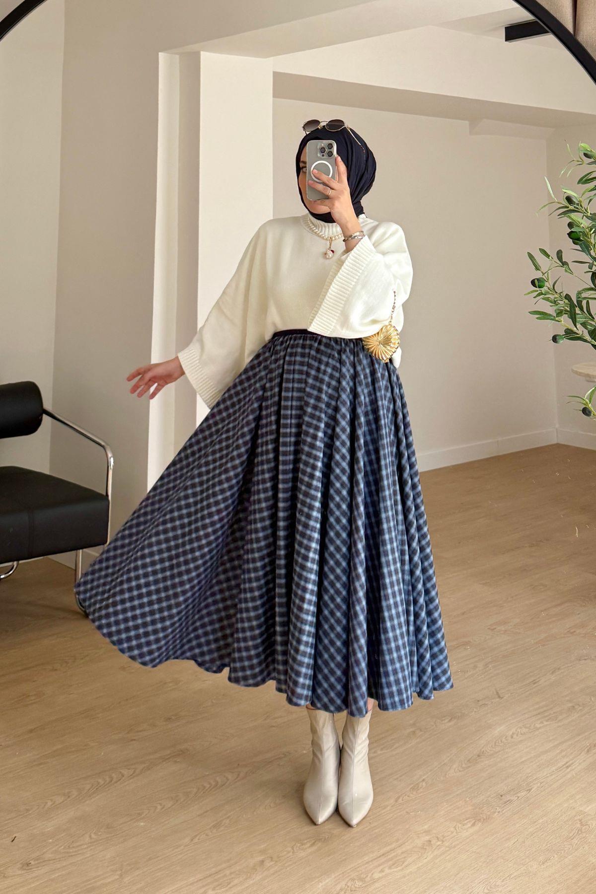 LACİVERT/MAVİ EKOSE ETEK 