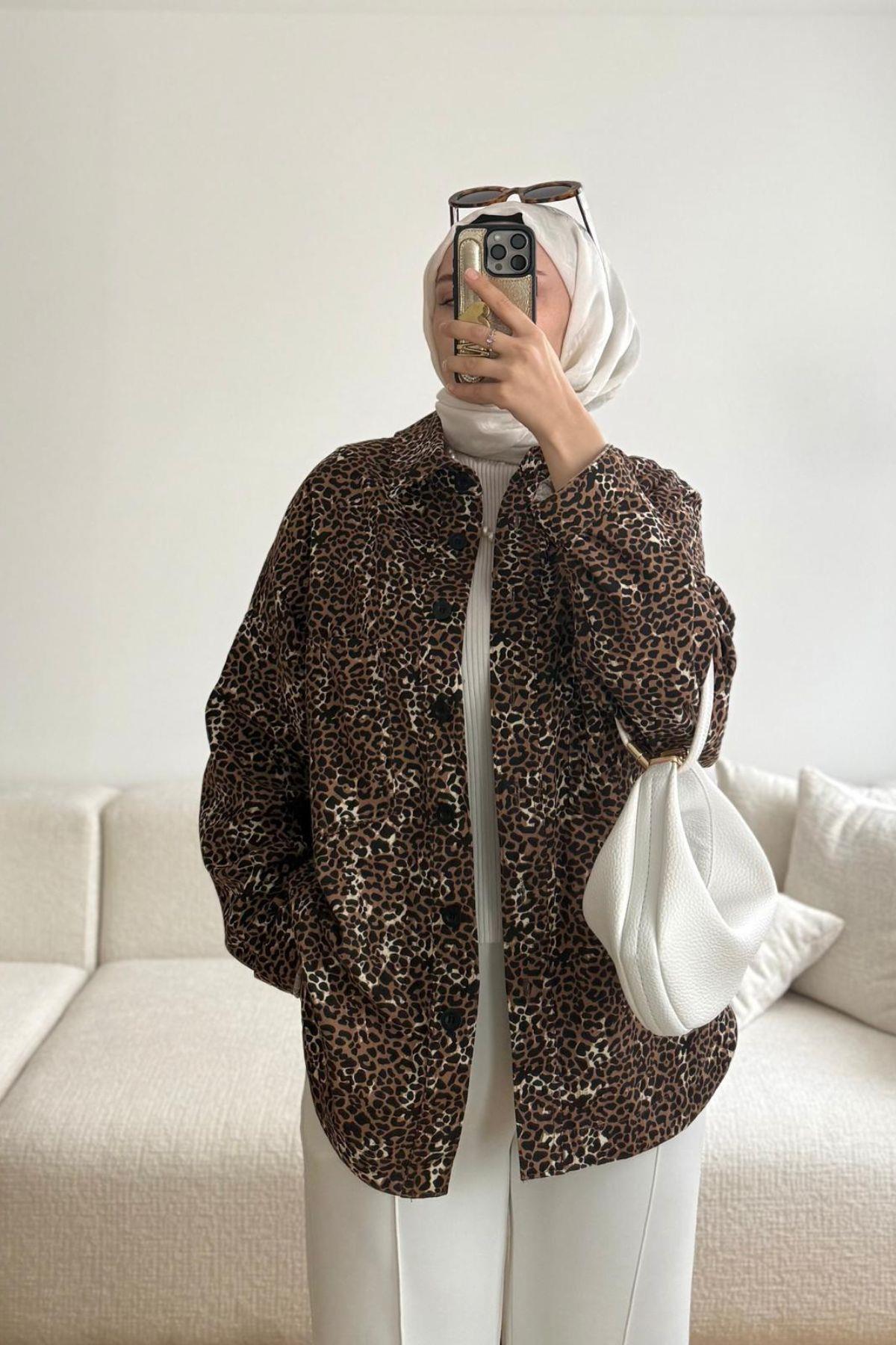 LEOPAR DESENLİ JEAN CEKET