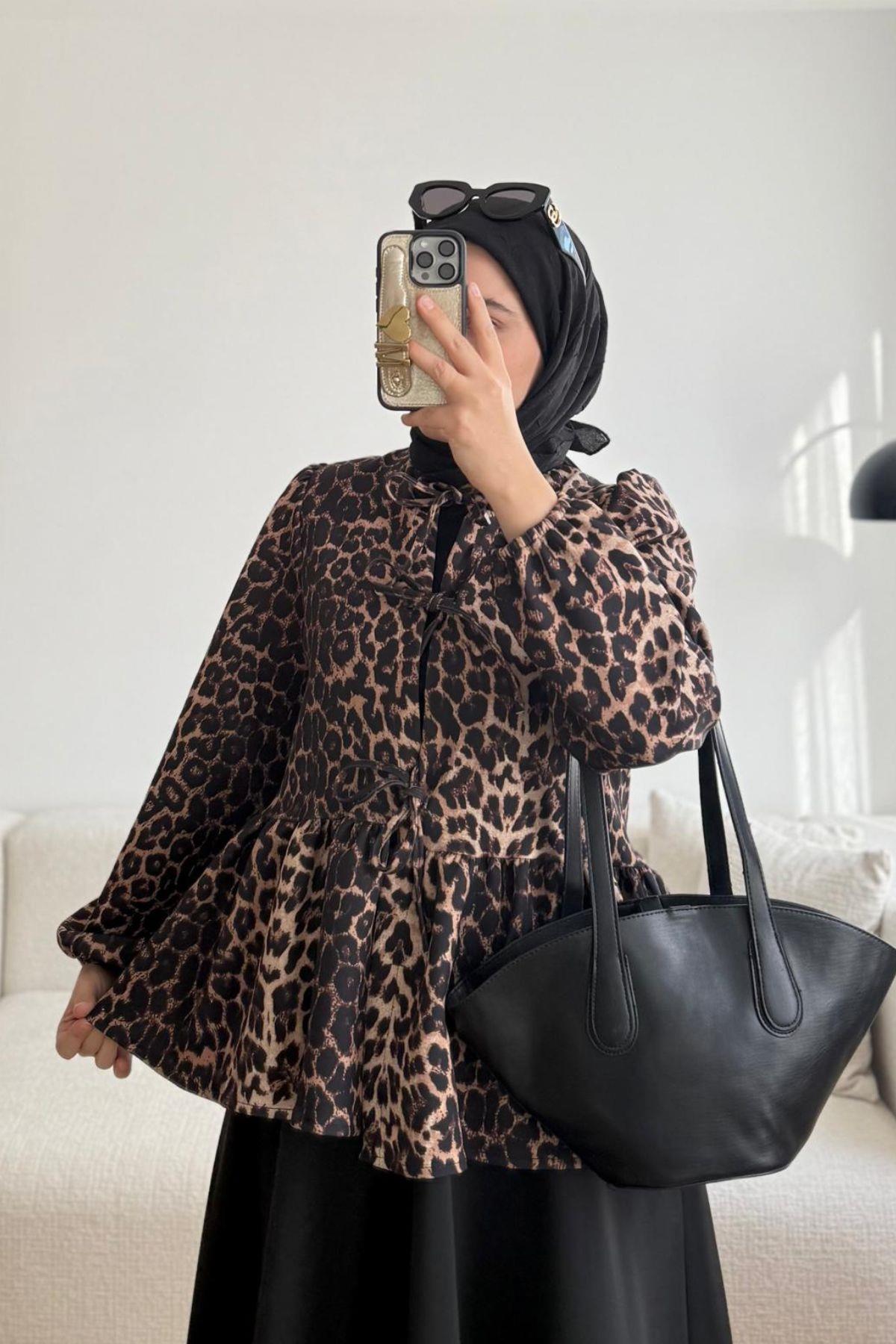 LEOPAR DESENLİ SCUBA BLUZ