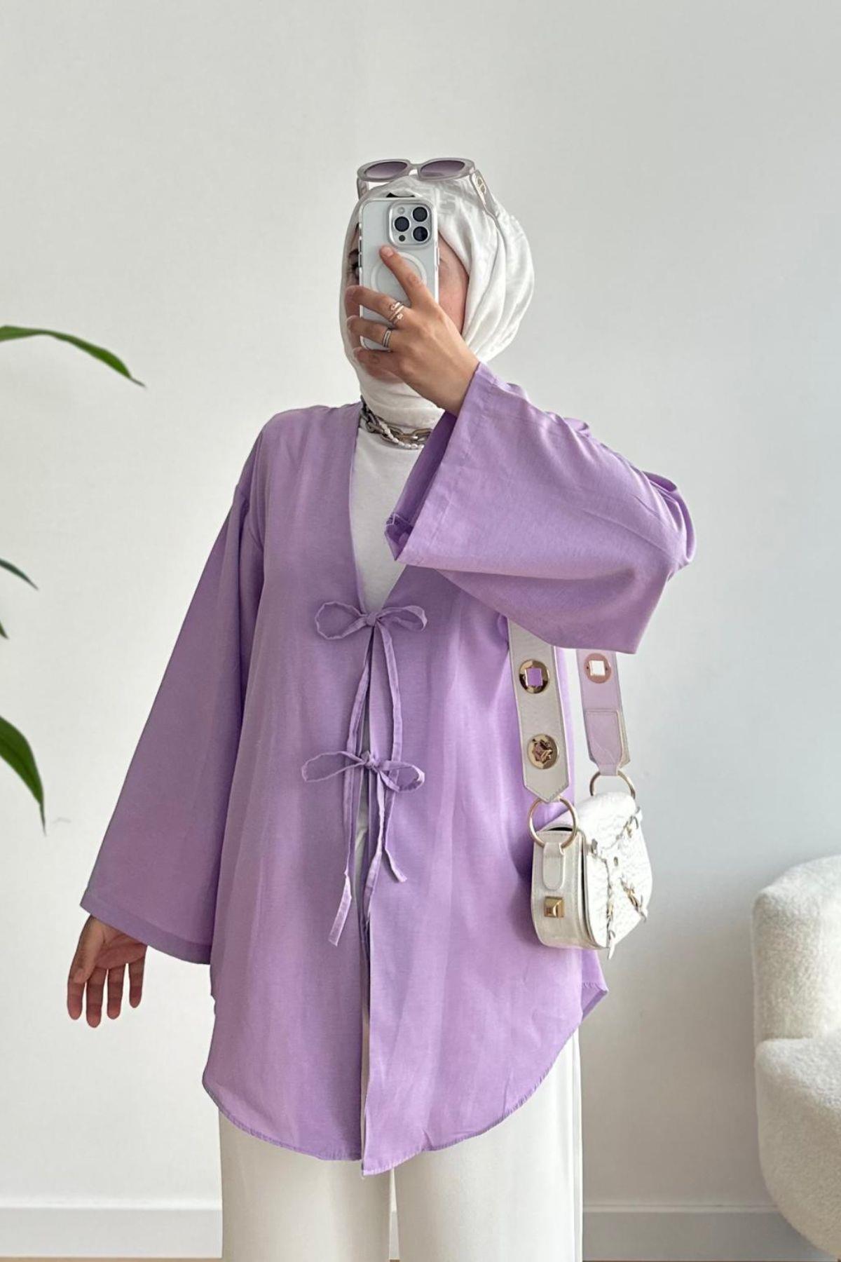 LİLA COTTON BAĞLAMALI KİMONO