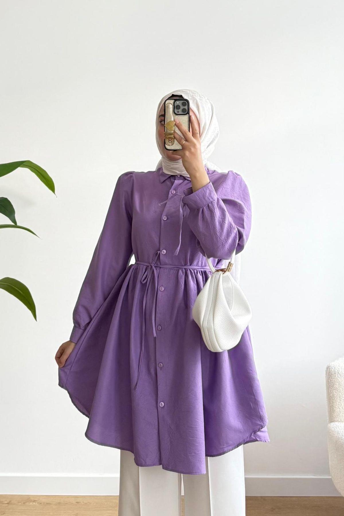 LİLA KUŞAKLI GÖMLEK