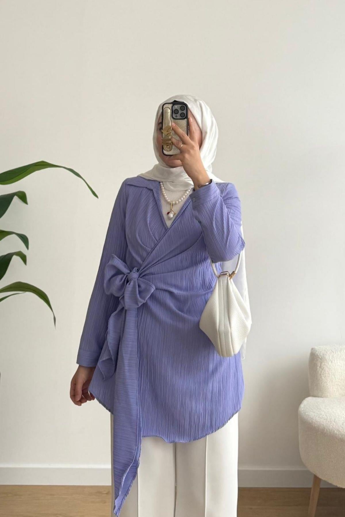 LİLA TASARIM KİMONO GÖMLEK