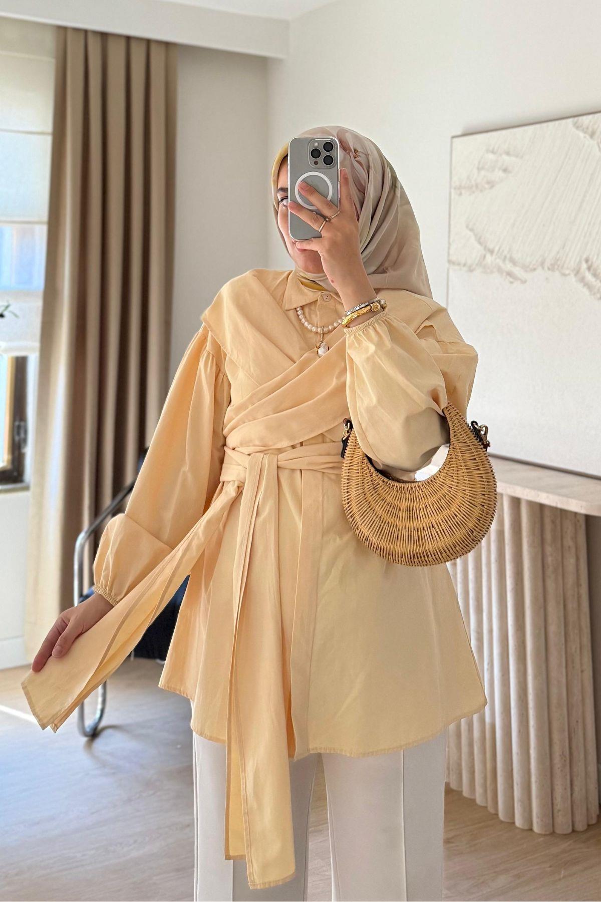LİLYANA SOFT SARI BAĞLAMA DETAYLI GÖMLEK
