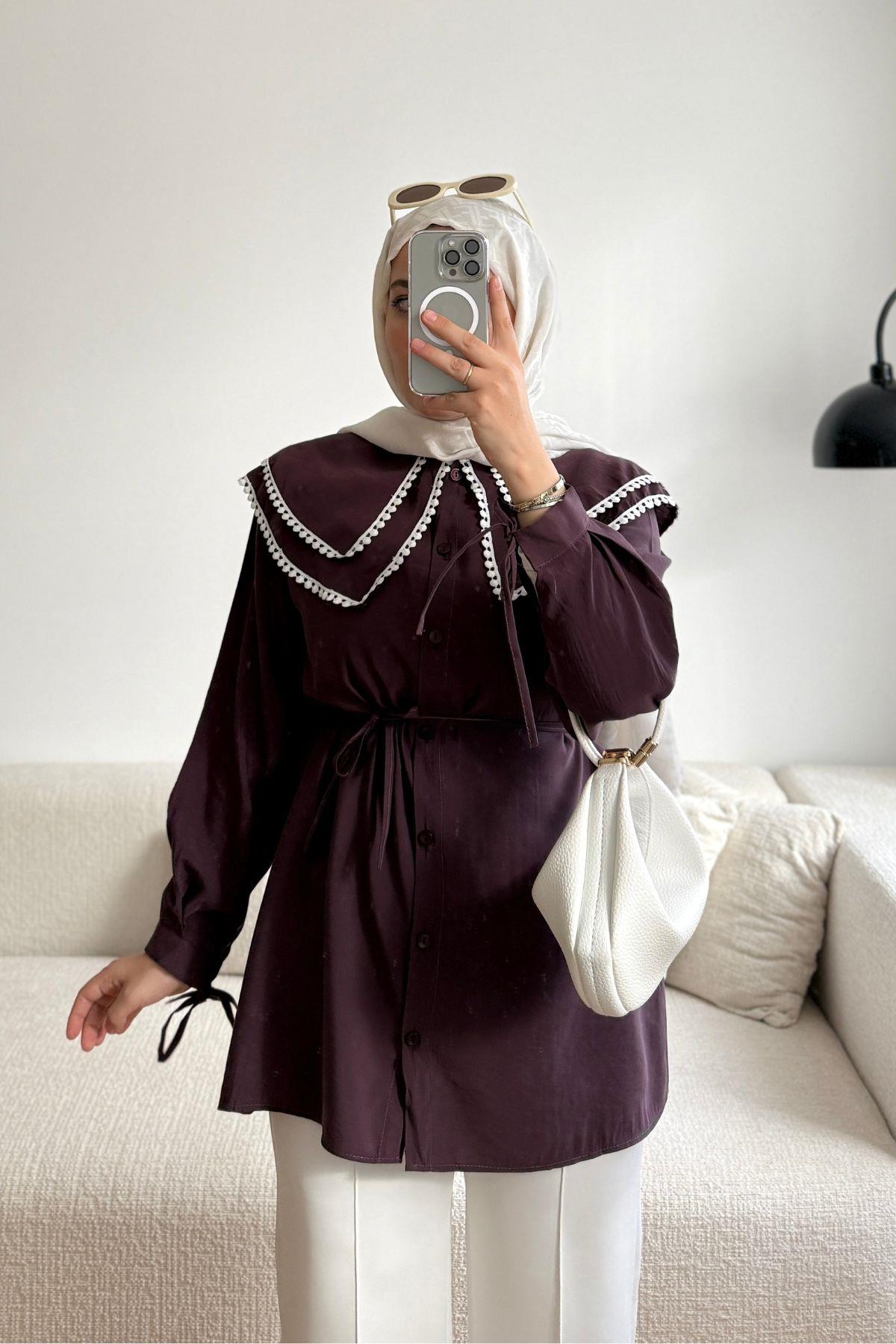 MATMAZEL ÇİFT YAKA PATLICAN MORU GÖMLEK