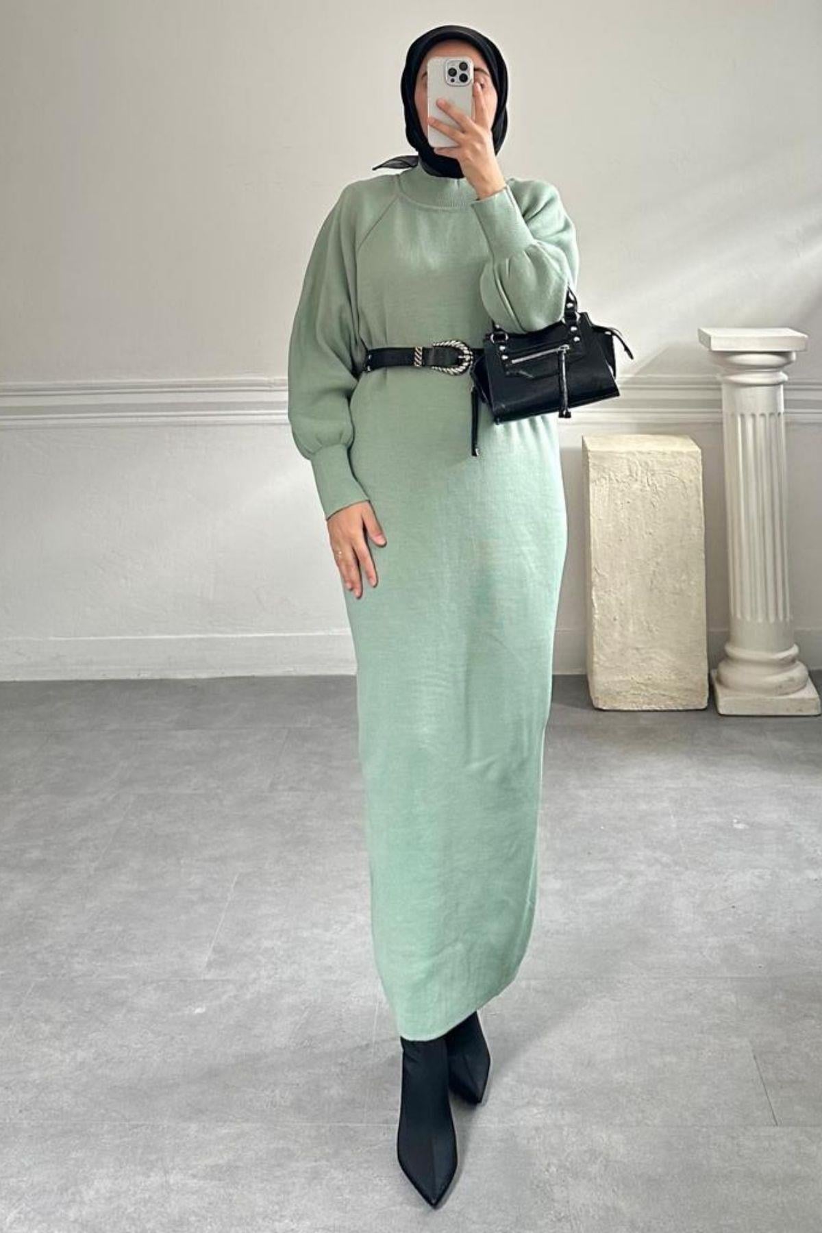 MİNT YEŞİL TRİKO ELBİSE