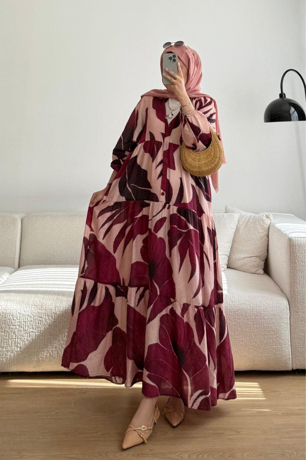 MÜRDÜM DESENLİ ELBİSE 