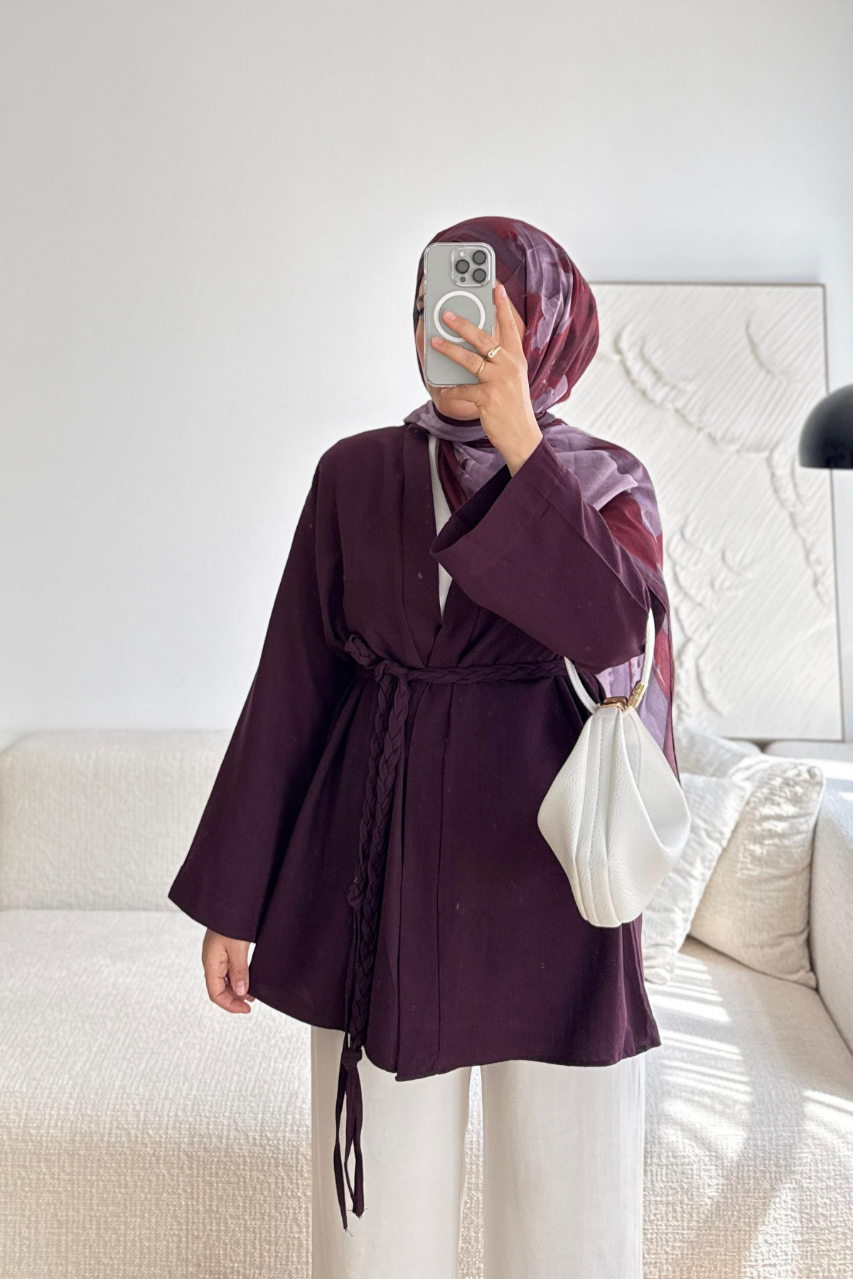 MÜRDÜM ÖRGÜ KEMERLİ KİMONO