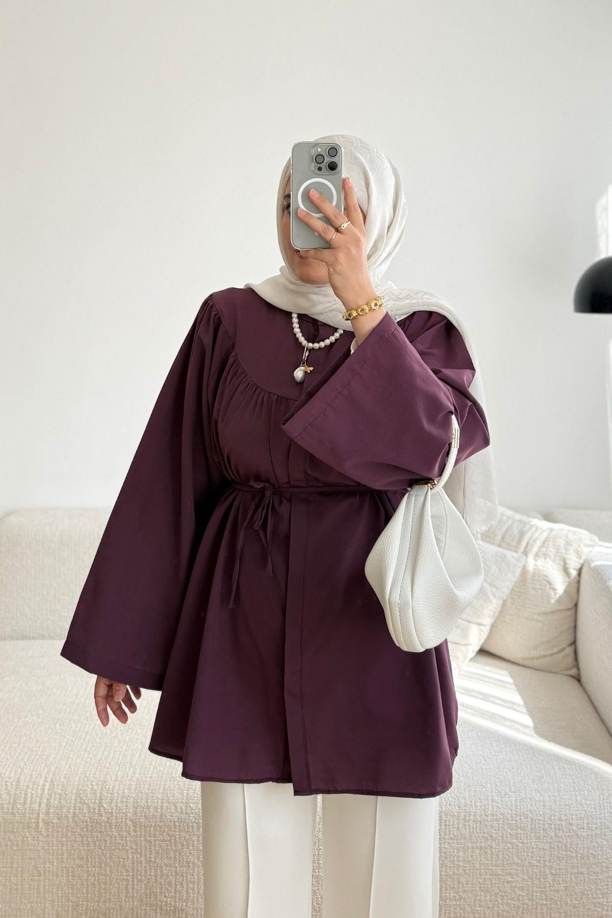 MÜRDÜM SHEİN KUŞAKLI OVERSİZE GÖMLEK