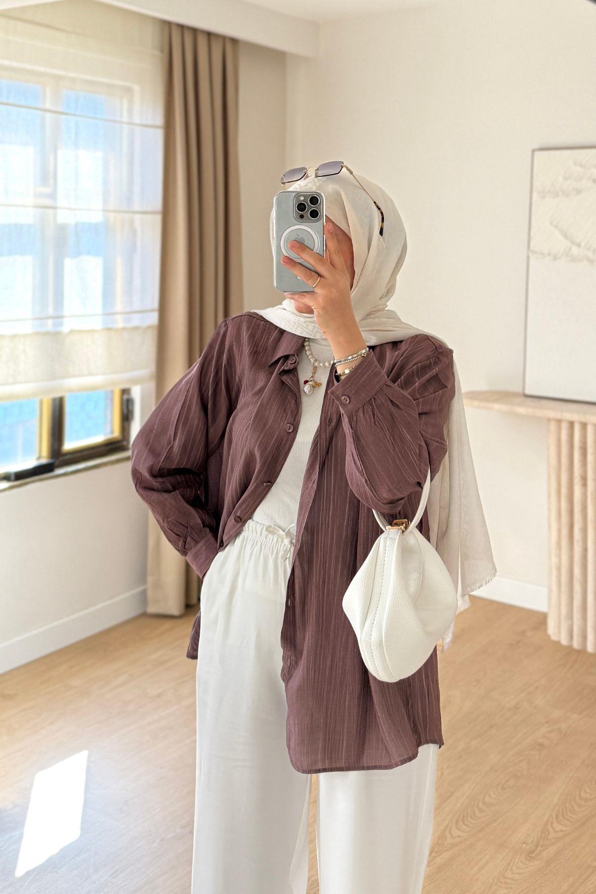 MÜRDÜM YAĞ YIKAMALI OVERSİZE GÖMLEK