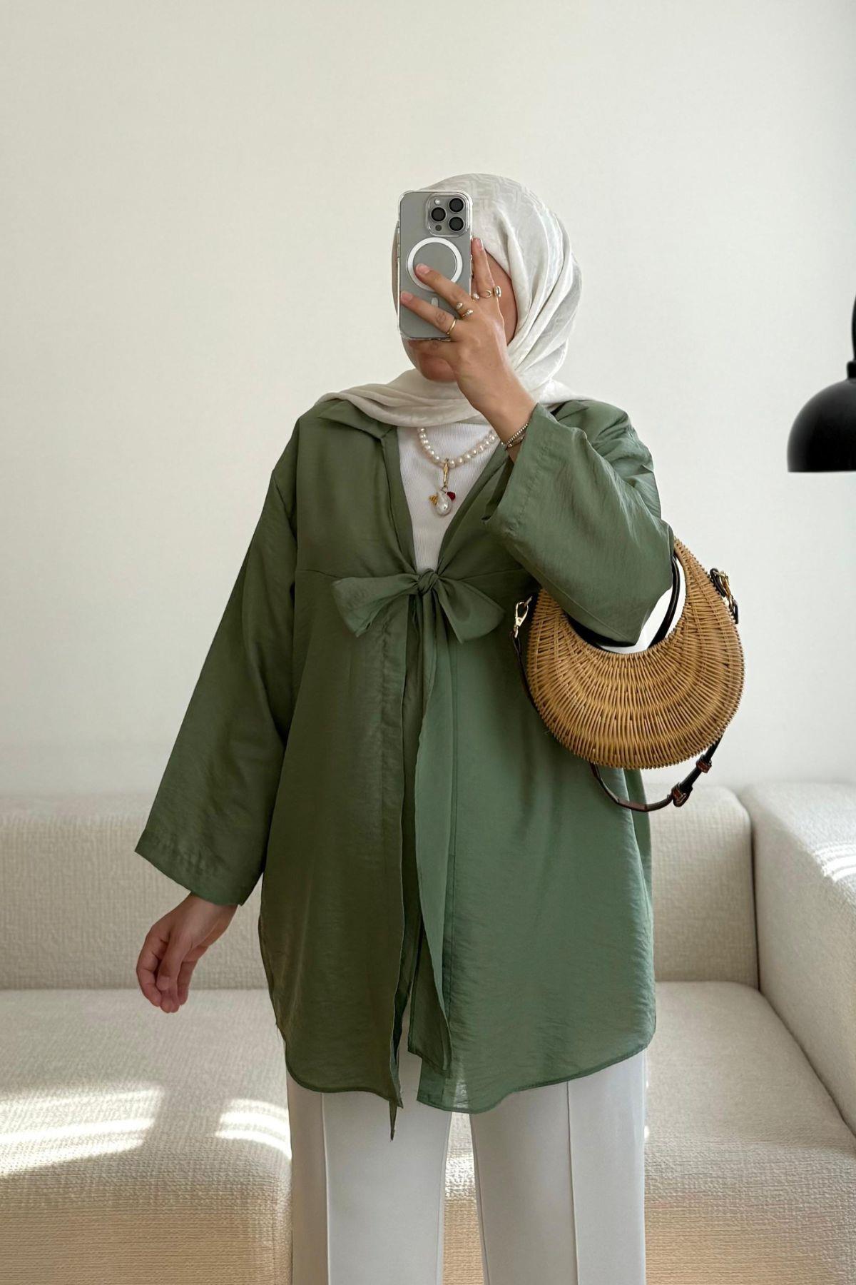 NİRVANA HAKİ ÖNÜ BAĞLAMA DETAYLI KİMONO