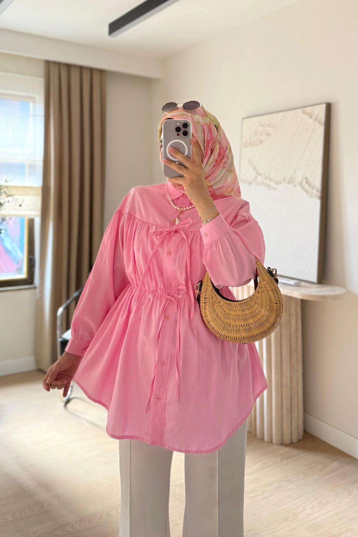 PEMBE BÜZGÜLÜ GÖMLEK