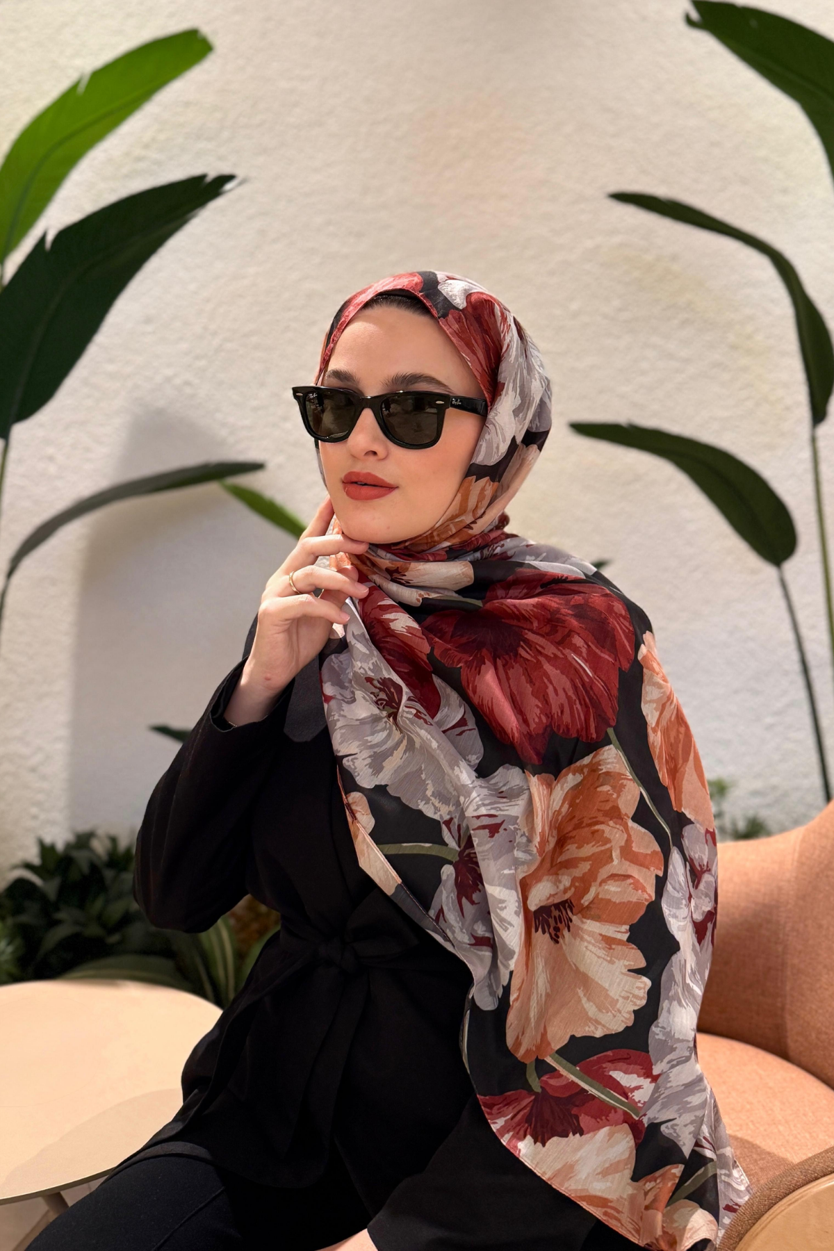 PREMIUM CUPRA DESEN SİYAH ÜSTÜNE BORDO TURUNCU PAMUKLU ŞAL