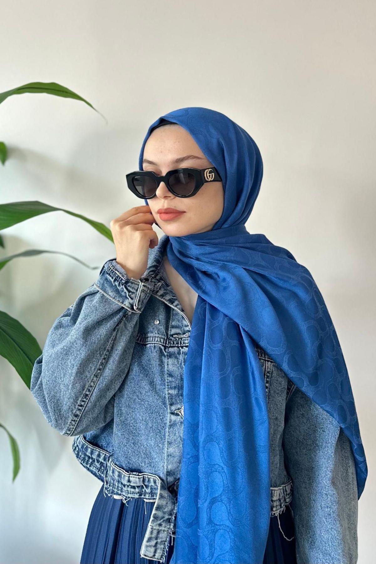 SAKS MAVİ BLOOM DESEN ŞAL