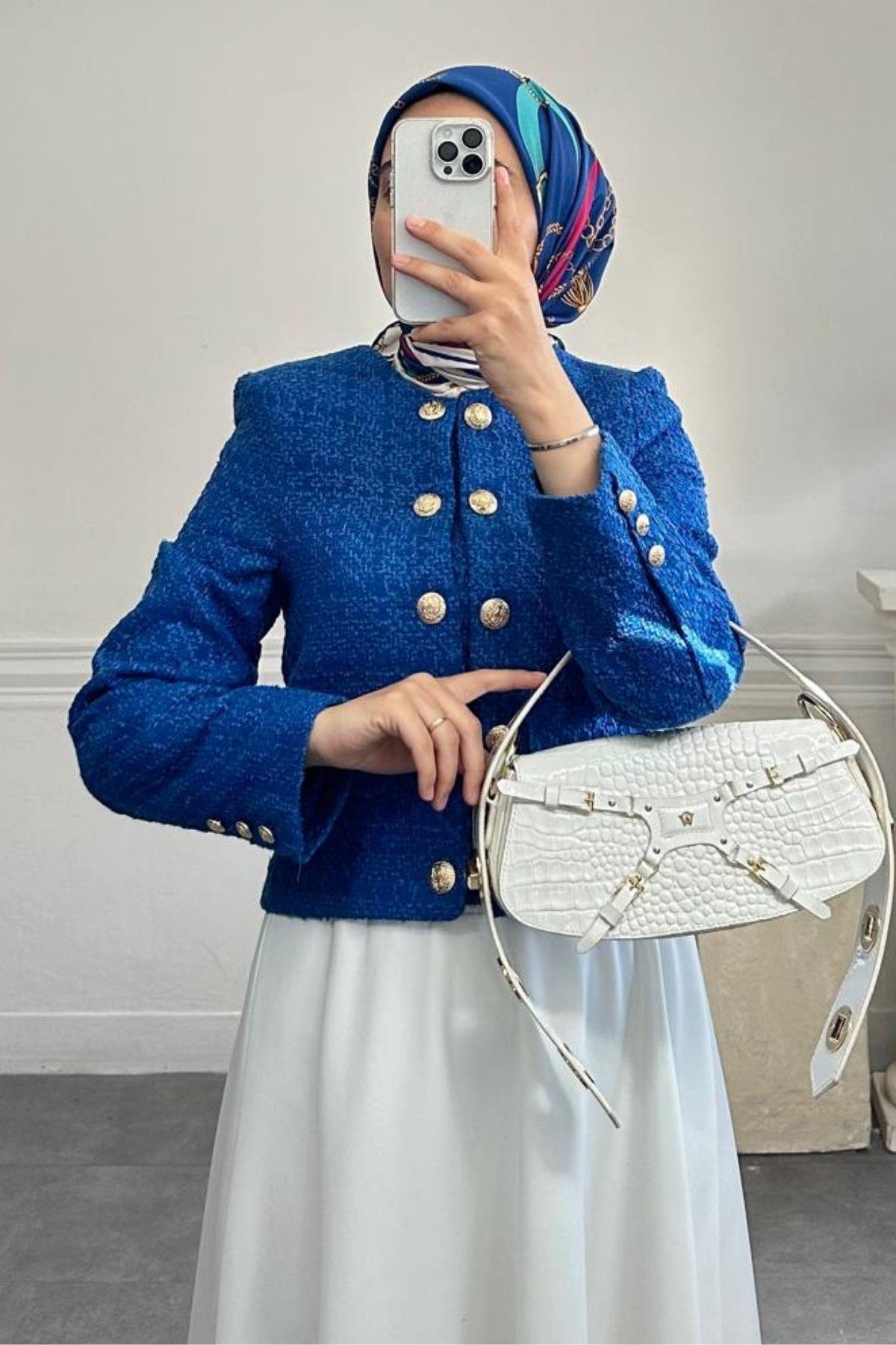 SAKS MAVİ GOLD DÜĞMELİ TÜVİT CEKET