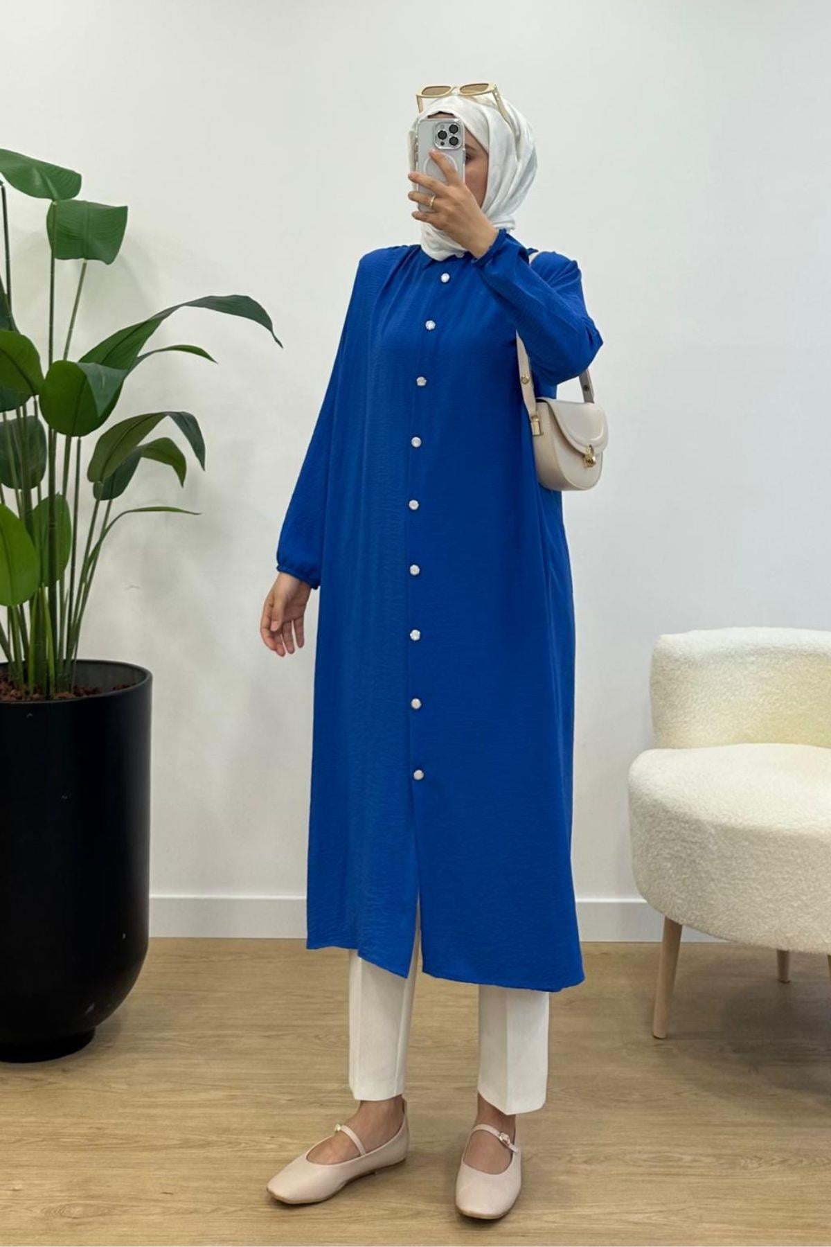 SAKS MAVİ UZUN AEROBİN GÖMLEK