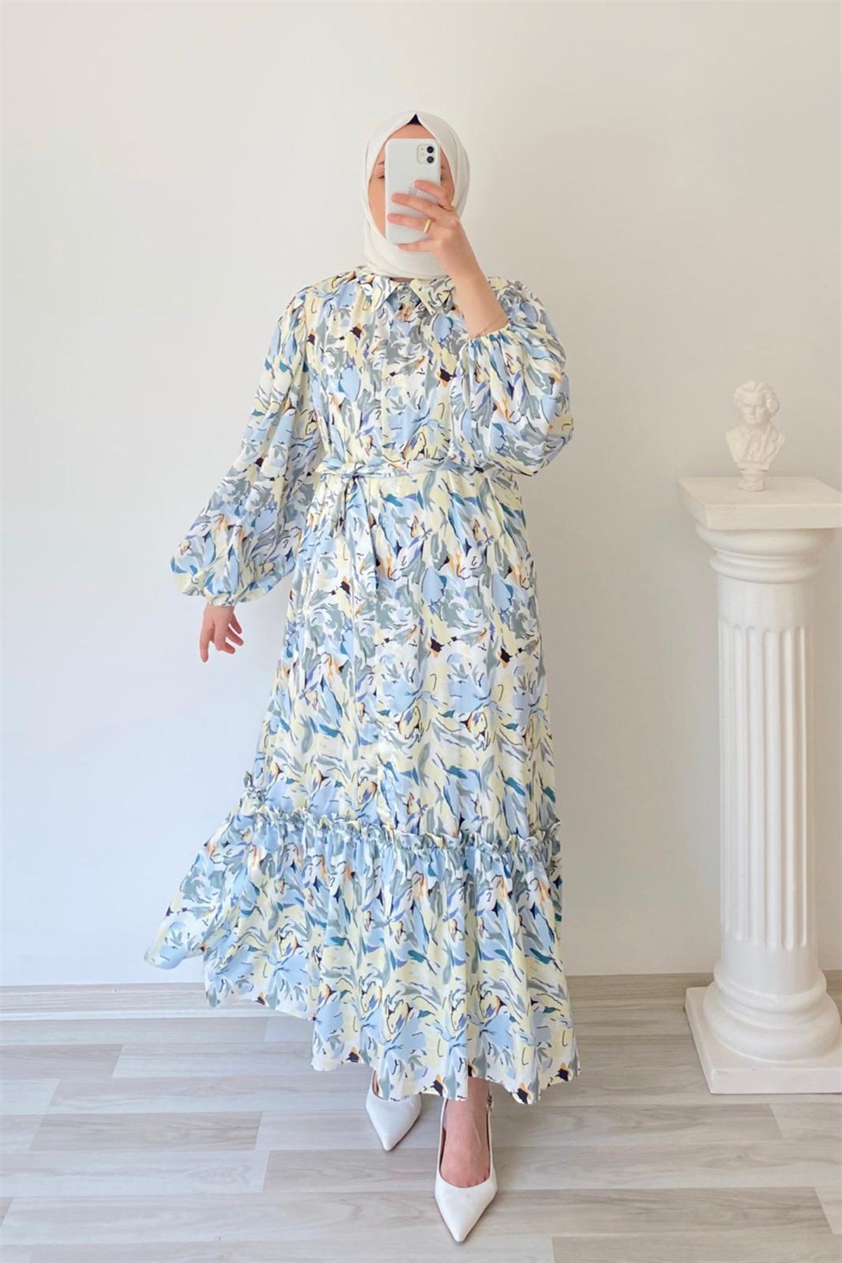 SARI ÇİÇEKLİ ELBİSE