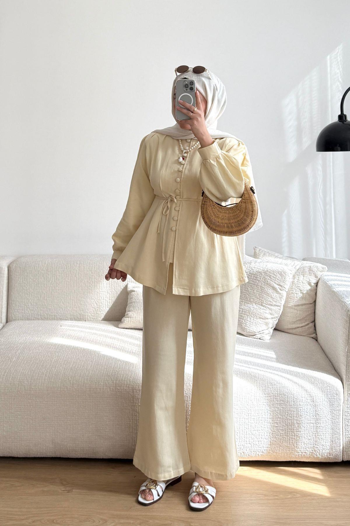 SARI COMFORT GÖMLEK PANT KETEN TAKIM