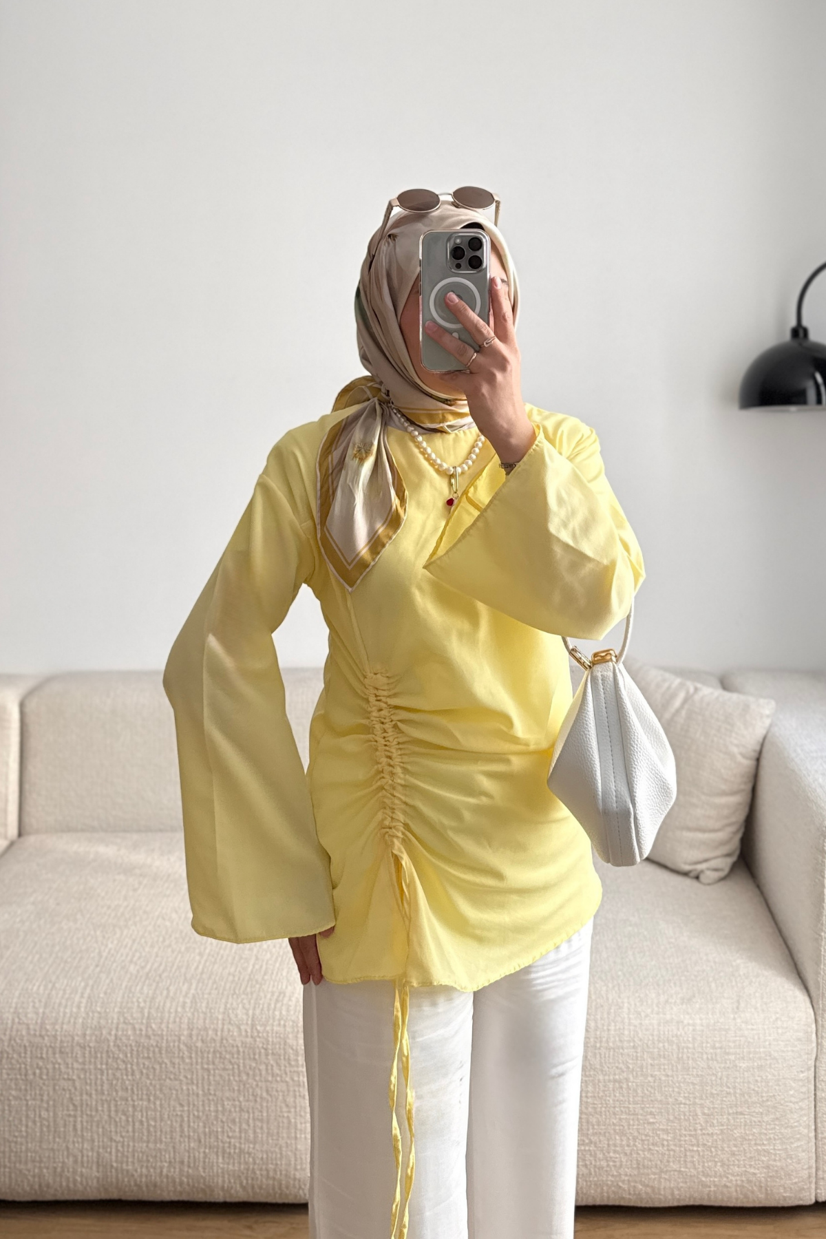 SARI MERY YANI BÜZGÜLÜ TUNİK