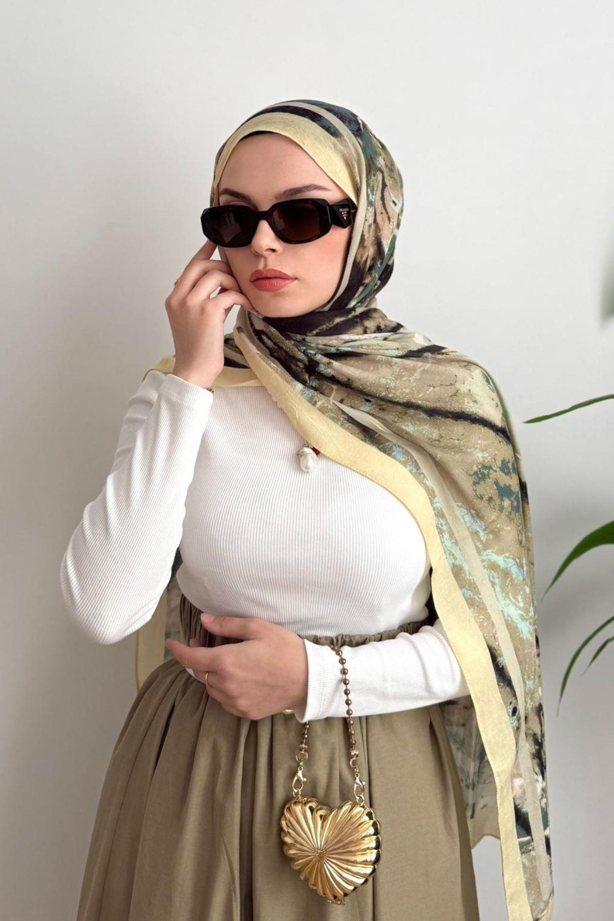 SARI ŞERİTLİ GEÇİŞLİ BAMBU ŞAL