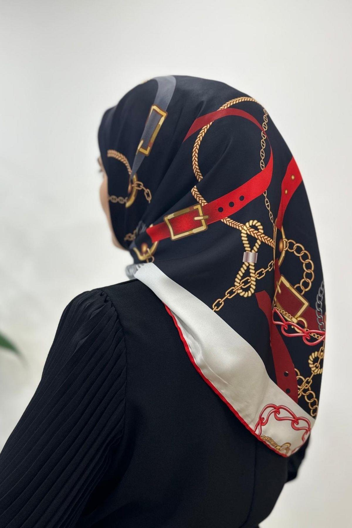 SİYAH BORDO KEMER DESENLİ TWILL EŞARP
