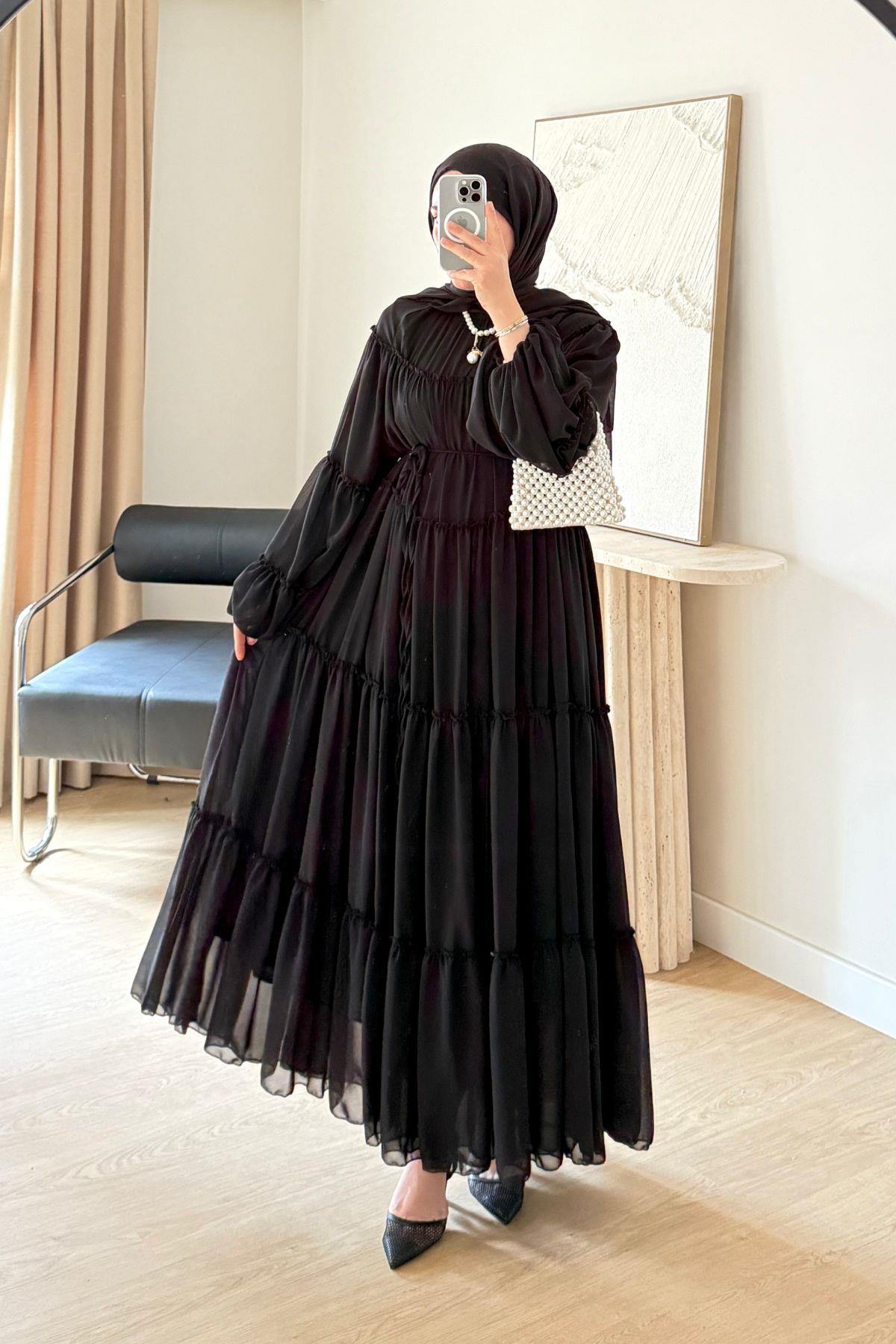 SİYAH CANDY ŞİFON ELBİSE