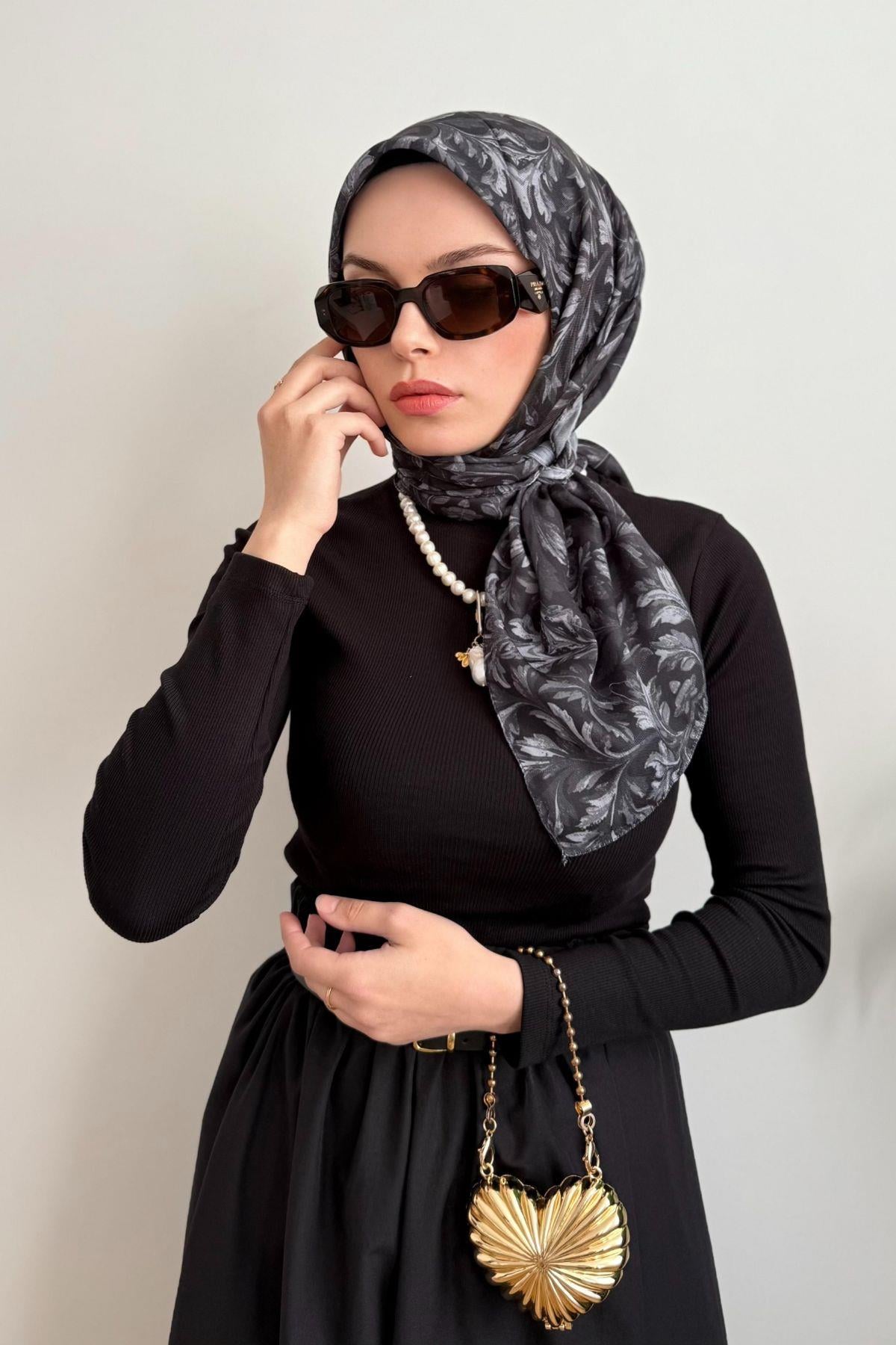 SİYAH EBRULİ DESEN EŞARP