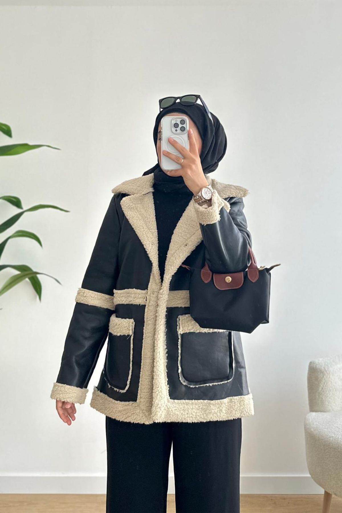 SİYAH İÇİ KÜRKLÜ DERİ MONT