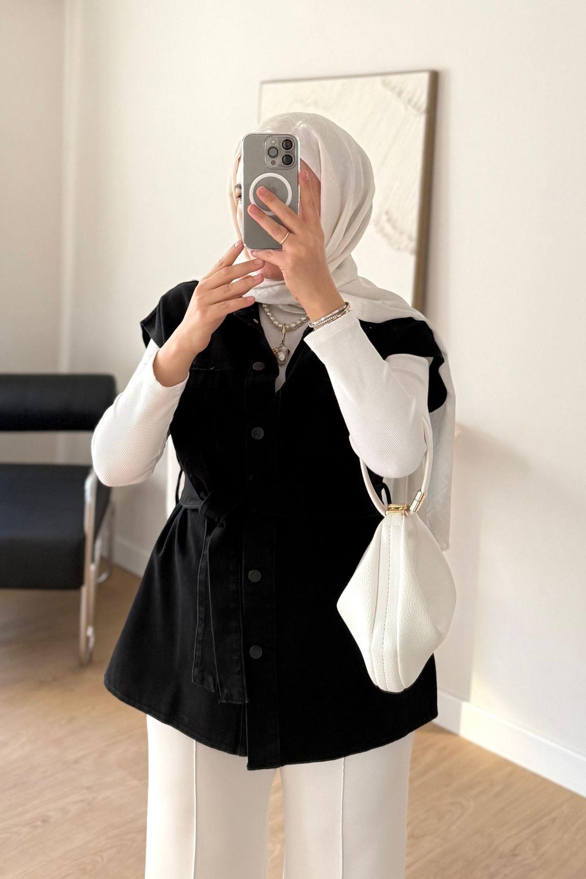 SİYAH KOT YELEK CEKET