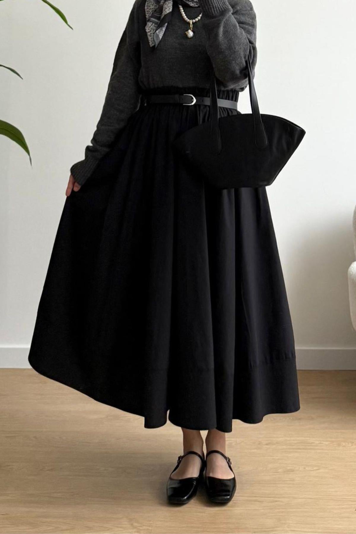 SİYAH POPLİN ETEK