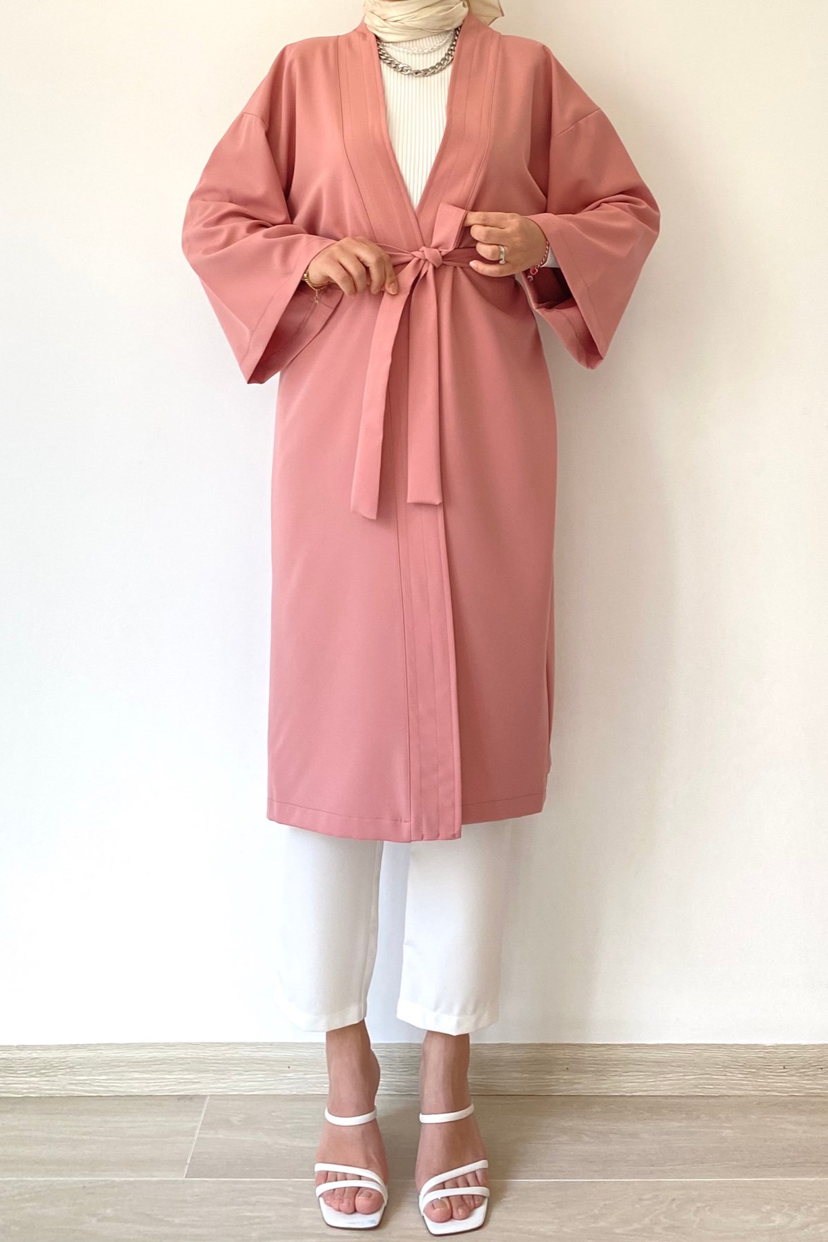 SOFT PEMBE UZUN KİMONO