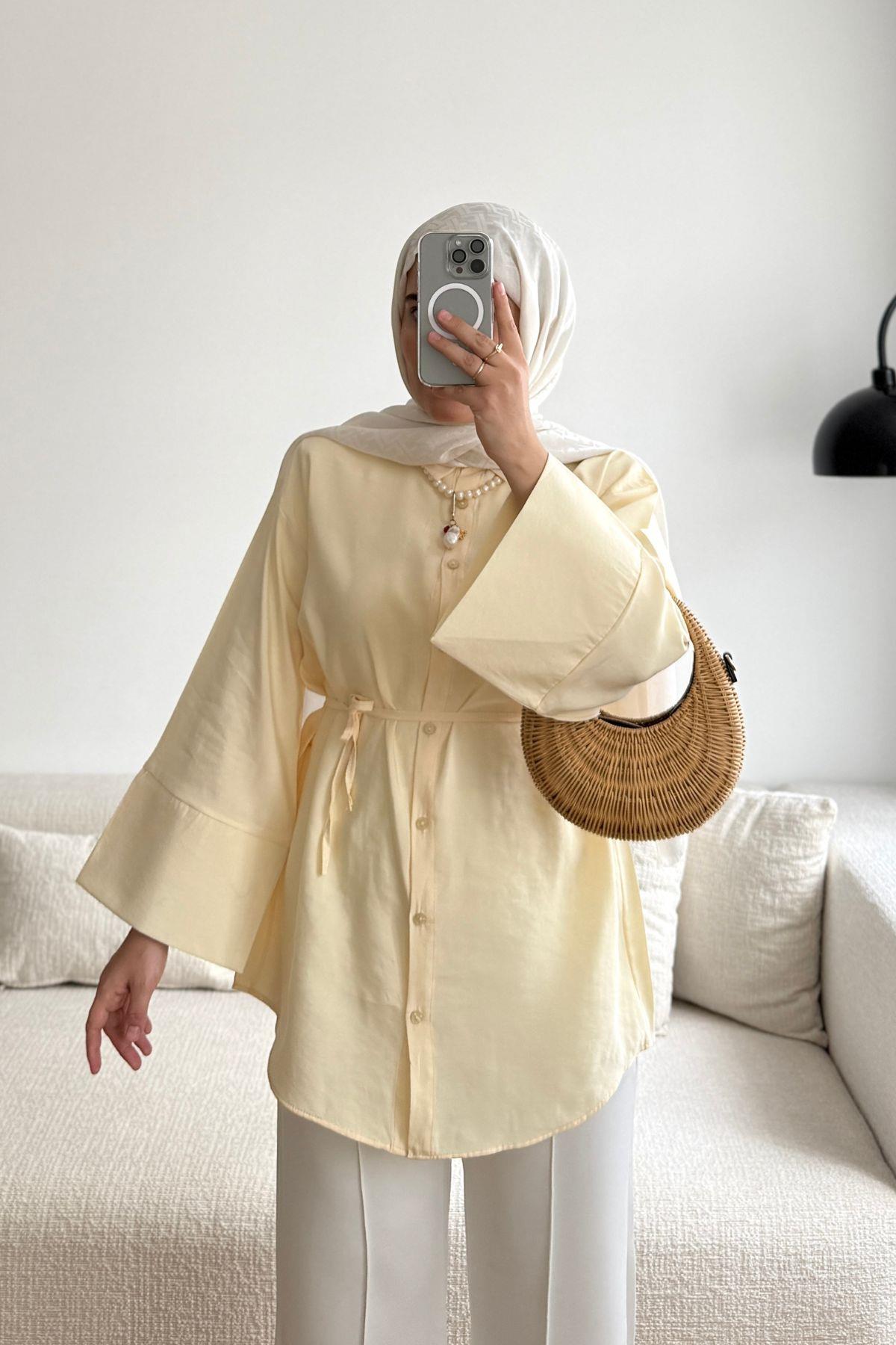 SOFT SARI BELDEN İPLİ KOL DETAYLI ALEX GÖMLEK