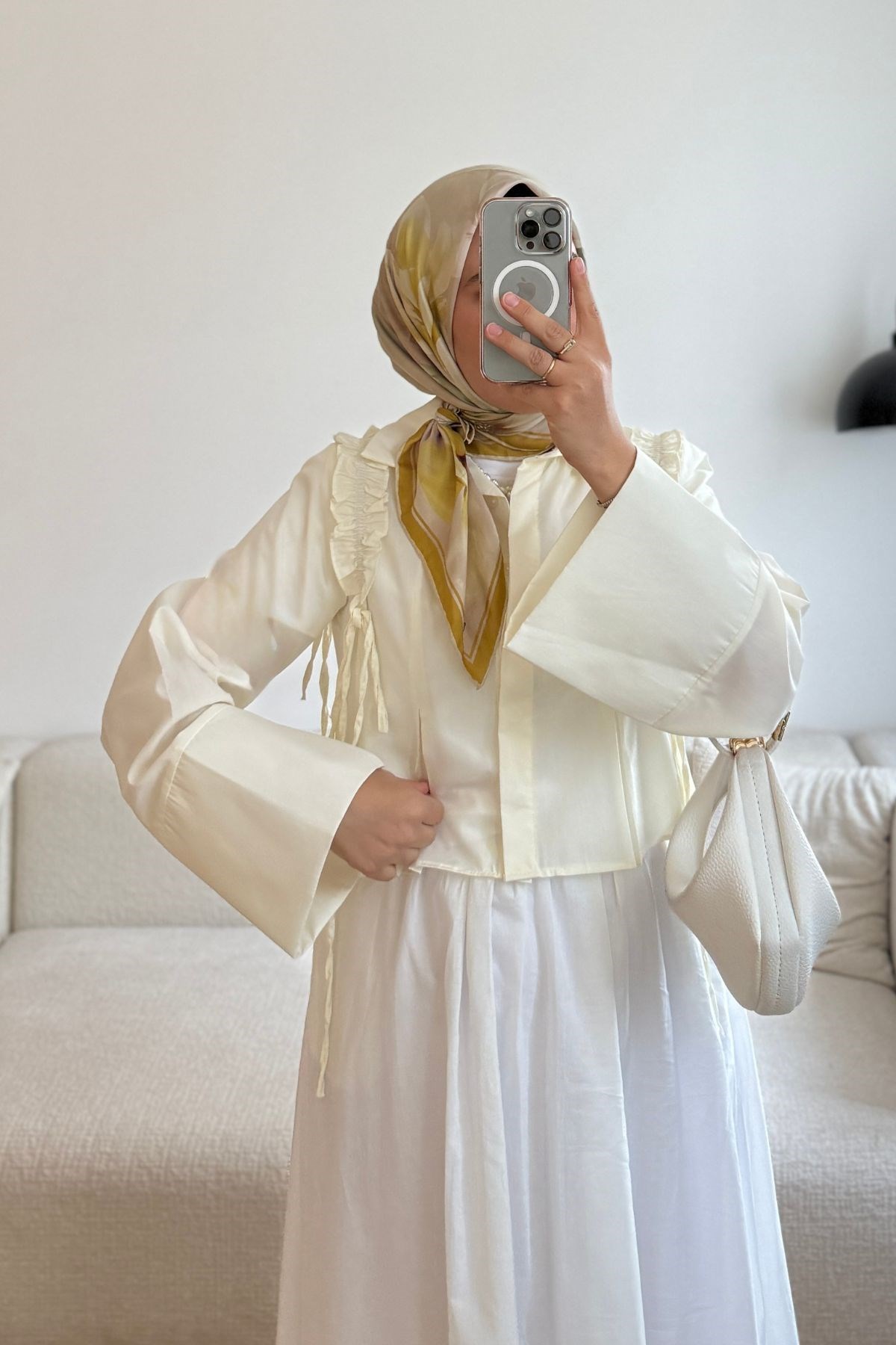 SOFT SARI OMZU FIRFIRLI KISA GÖMLEK