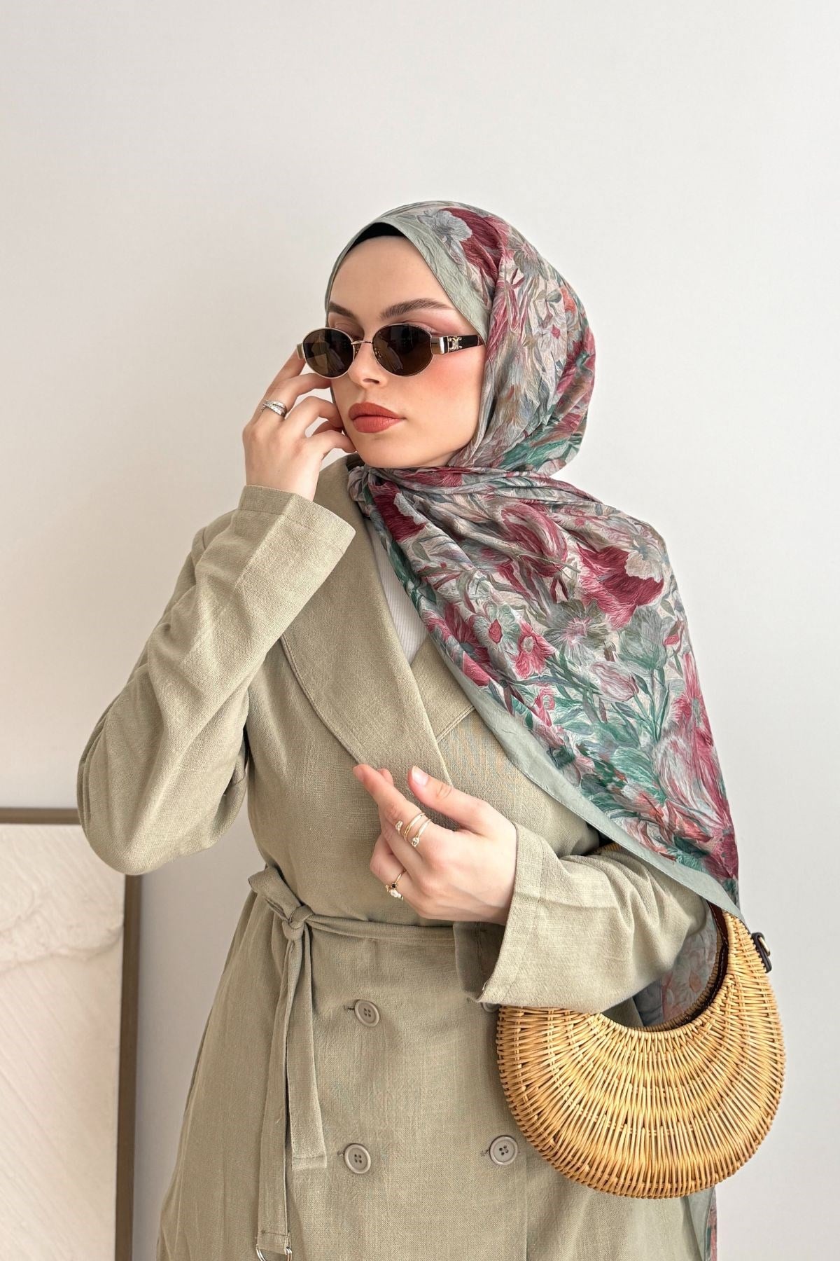 SOFT YEŞİL YAPRAK DESENLİ KRAŞ ŞAL