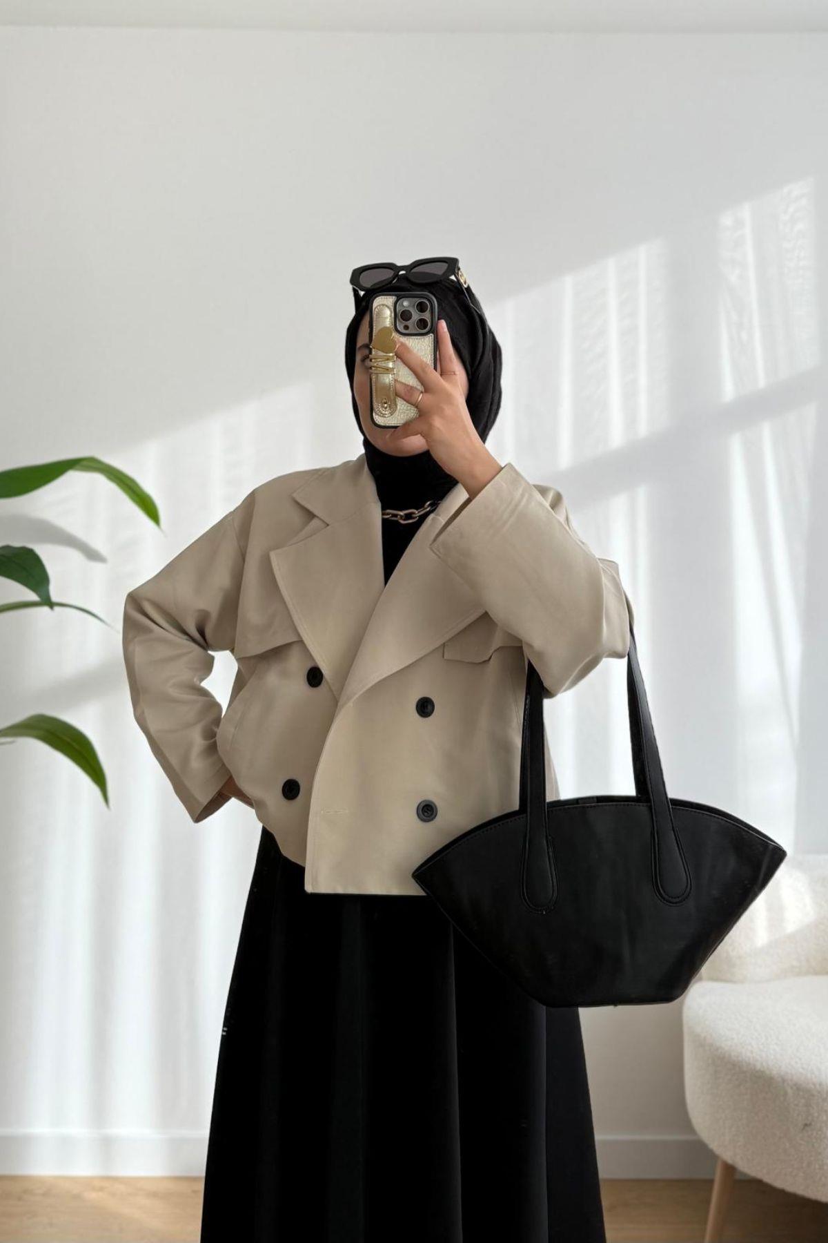 TAŞ KISA OVERSİZE TRENÇKOT