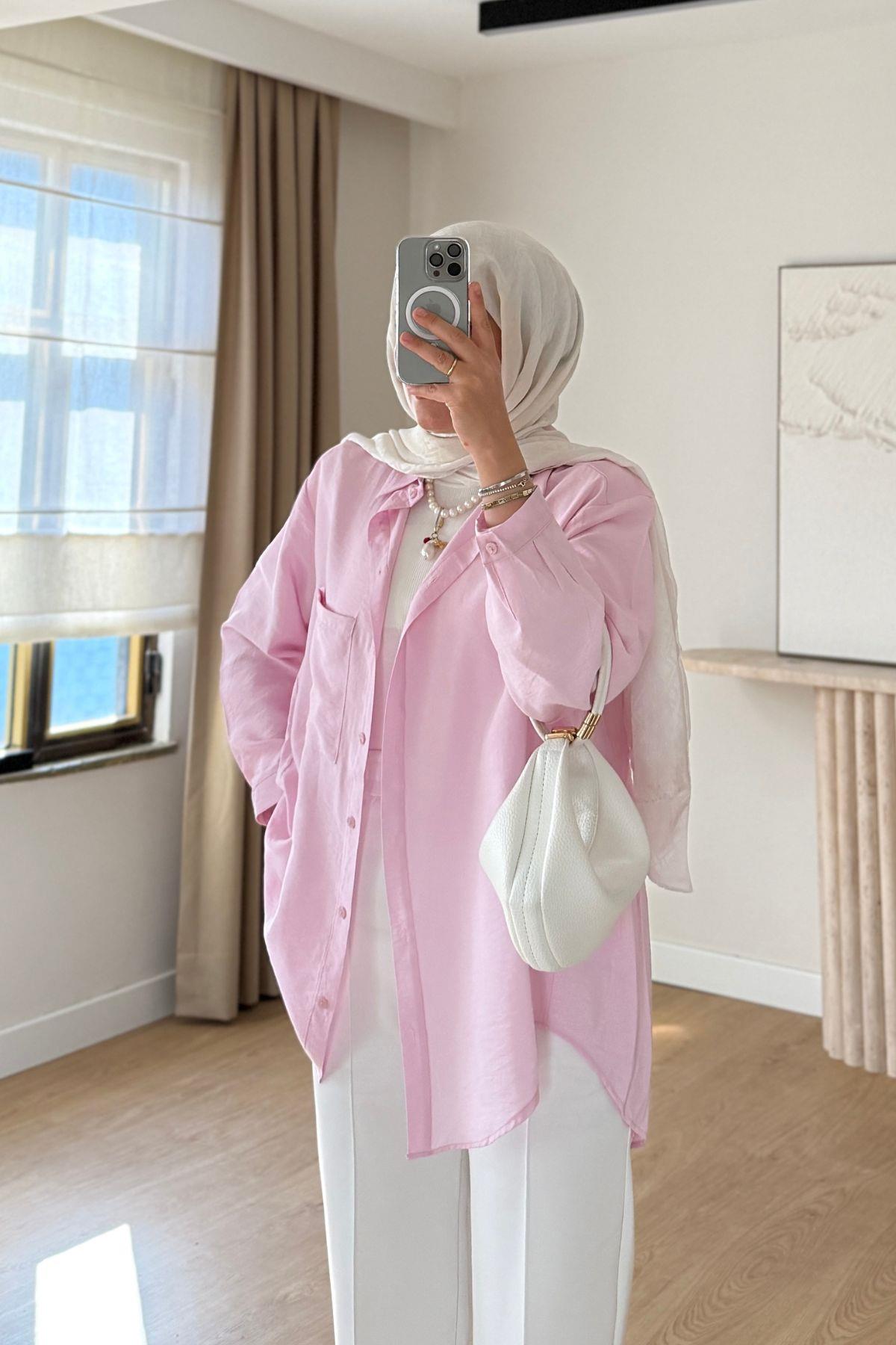 TOZ PEMBE BASİC GÖMLEK