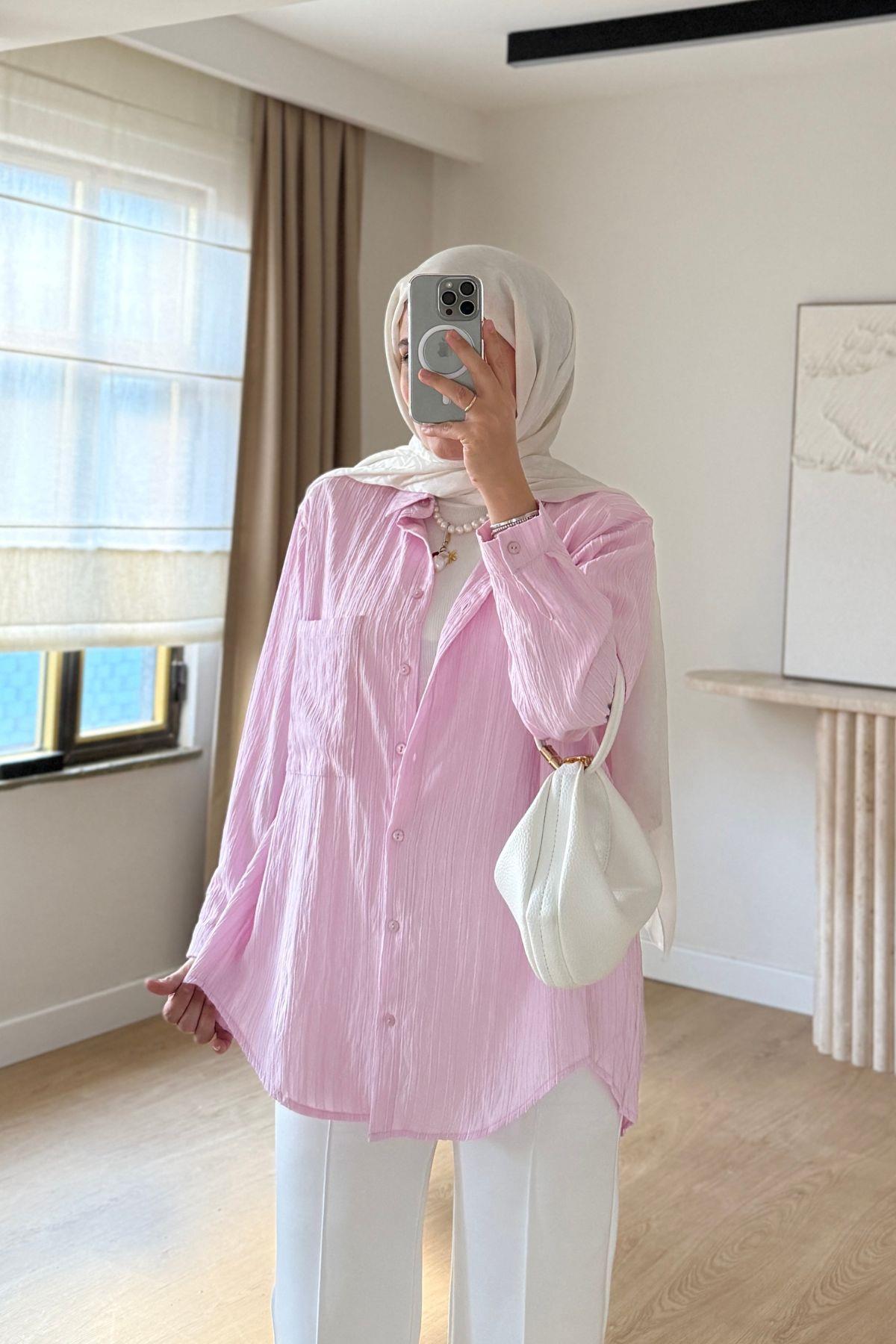 TOZ PEMBE LUNA TEK CEP BASİC GÖMLEK