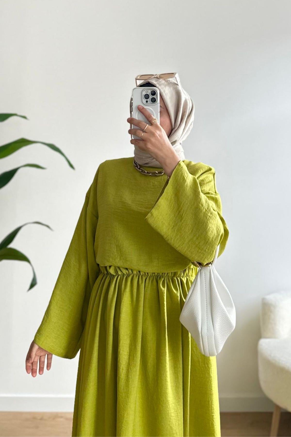 YAĞ YEŞİL CROP ETEKLİ TAKIM