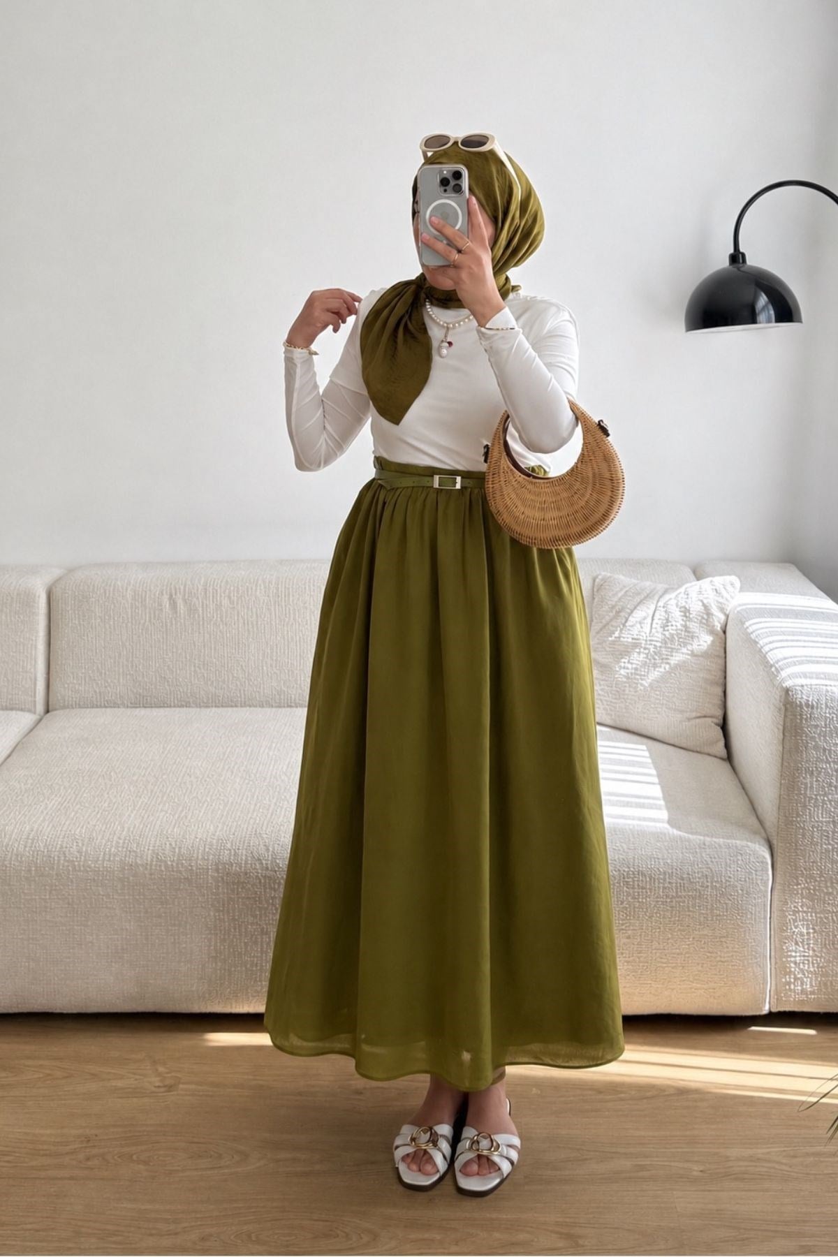 YAĞ YEŞİL PAMUK VUAL KEMERLİ ETEK 