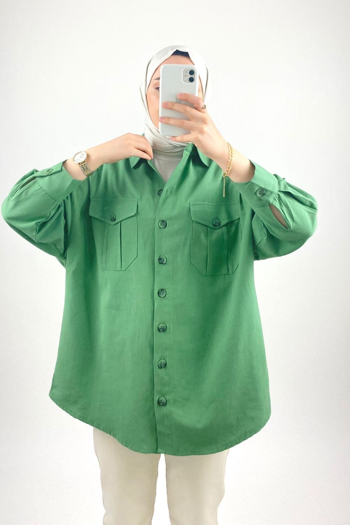 YEŞİL KETEN GÖMLEK