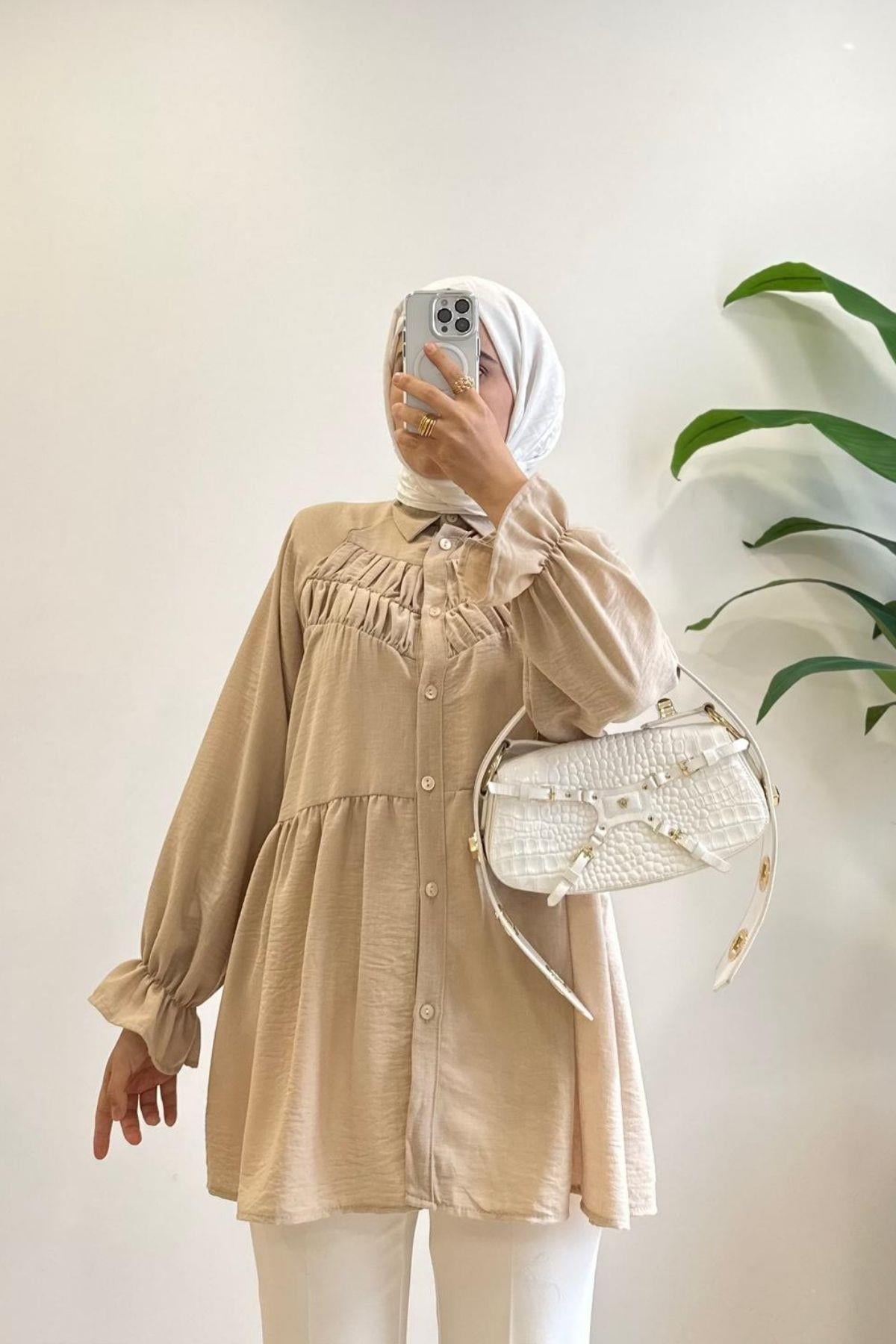 YİVY BEJ KETEN GÖMLEK