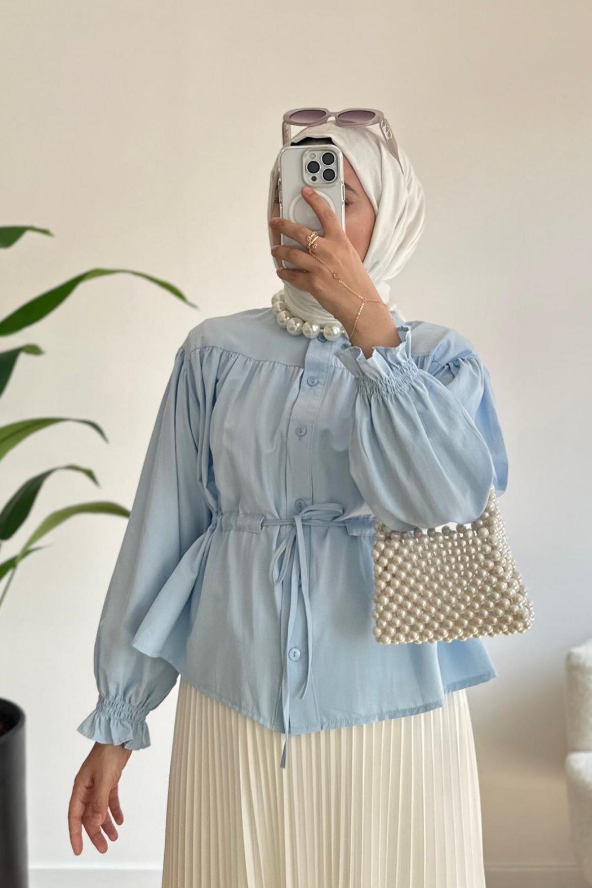 YUANNA BEBE MAVİ KISA GÖMLEK