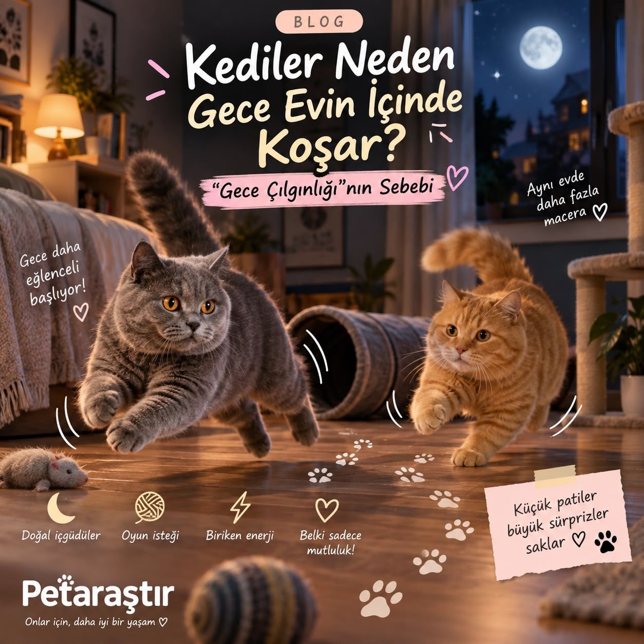 Kediler Neden Gece Evin İçinde Koşar? “Gece Çılgınlığı”nın Sebebi
