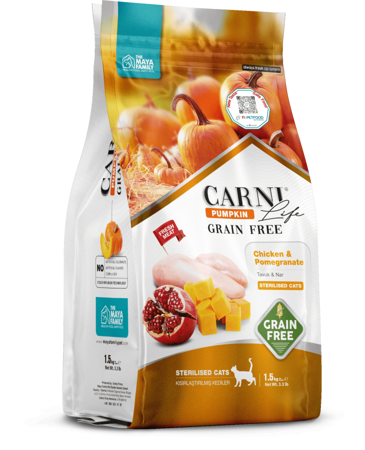 Carni Life Pumpkin Tahılsız Tavuk Etli ve Narlı Kısırlaştırılmış Kedi Maması 1,5kg