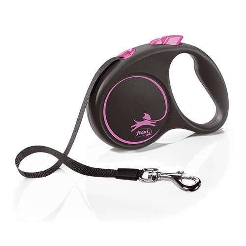 Flexi Black Design Otomatik Şerit Köpek Gezdirme Kayışı 5 Mt (Pembe) Medium