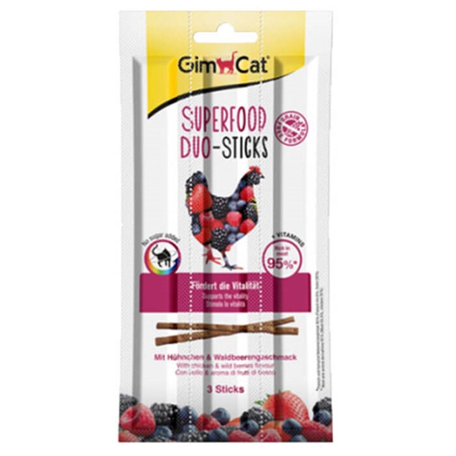 Gimcat Superfood Duo Sticks Tavuklu Yaban Mersinli Kedi Ödül Çubuğu 3Lü 15Gr
