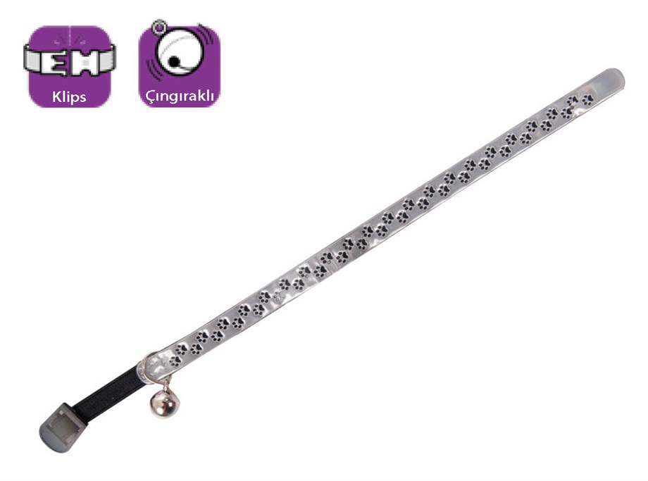 Karlıe Kedi Boyun Tasması Çıng.Pati Des.30Cm Gri