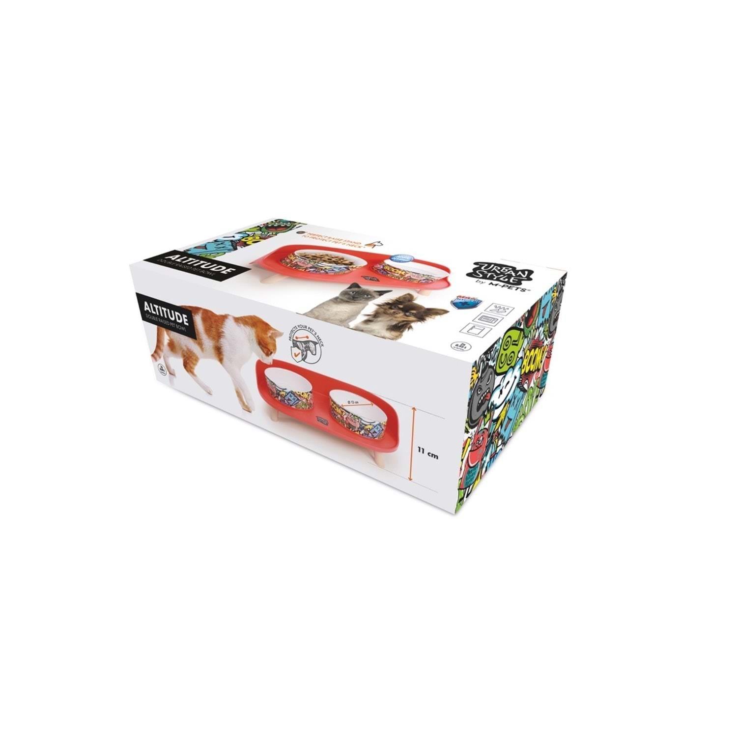 M-Pets Altitude Urban Style Double Raised Pet Bowl 2li Karışık Renkli