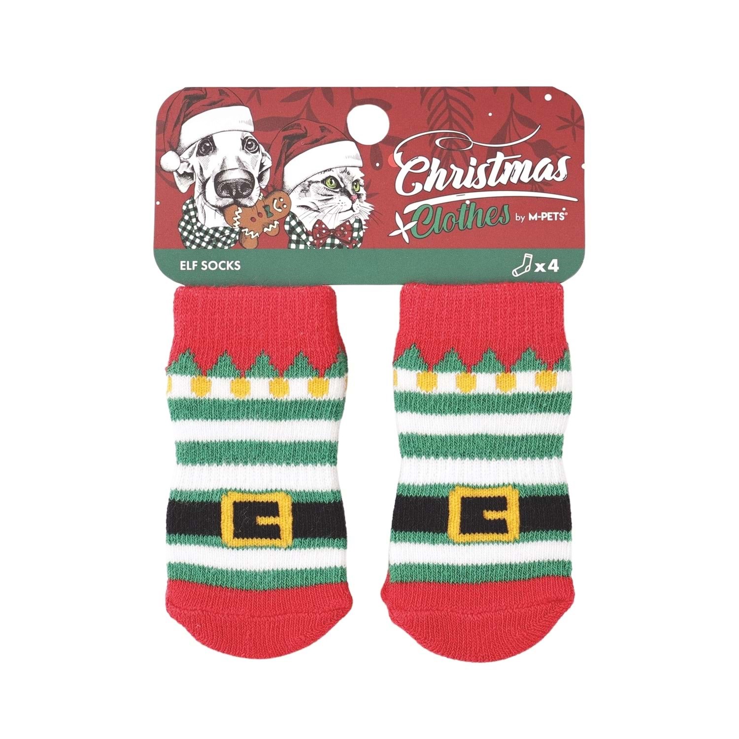 M-PETS Christmas Elf Kaymaz Tabanlı Çorap 4Lü