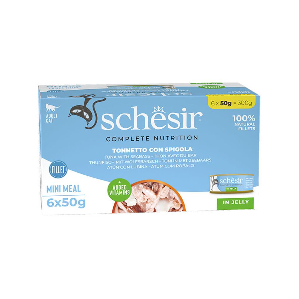 Schesir Jöle İçinde Ton Balığı ve Levrekli Yetişkin Kedi Konservesi 6x50gr