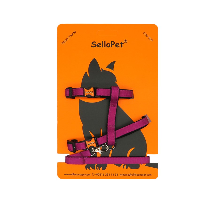 Sellopet Kedi Göğüs Tasması Gezdirme Seti Mor Renkli